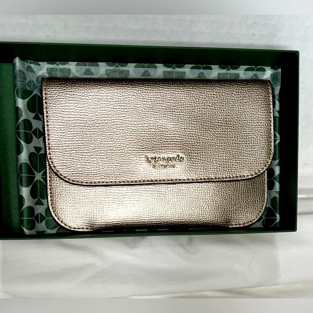 Kate Spade “Make it Mine” Pouch, Metallic Rose Gold, with Box and Tag